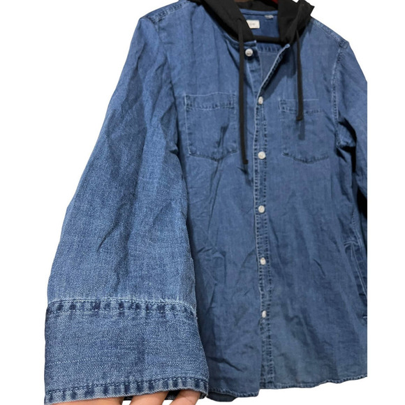 Pacsun Men’s Denim Jean Hooded Button Up Shirt - Picture 3 of 6